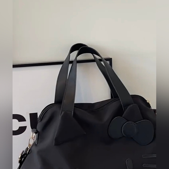 SALE! Hello Kitty Kawaii Sanrio Cute Cat Big Black Duffle Travel Sports Tote Bag - Picture 8 of 16